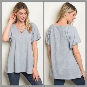 loveriche Gray V-Neck 100% Cotton SS Top VNeck NWT